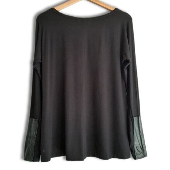 CLUB MONACO / Mixed Media Faux Leather Sleeve End Panels Top Black Sz S - Picture 7 of 11